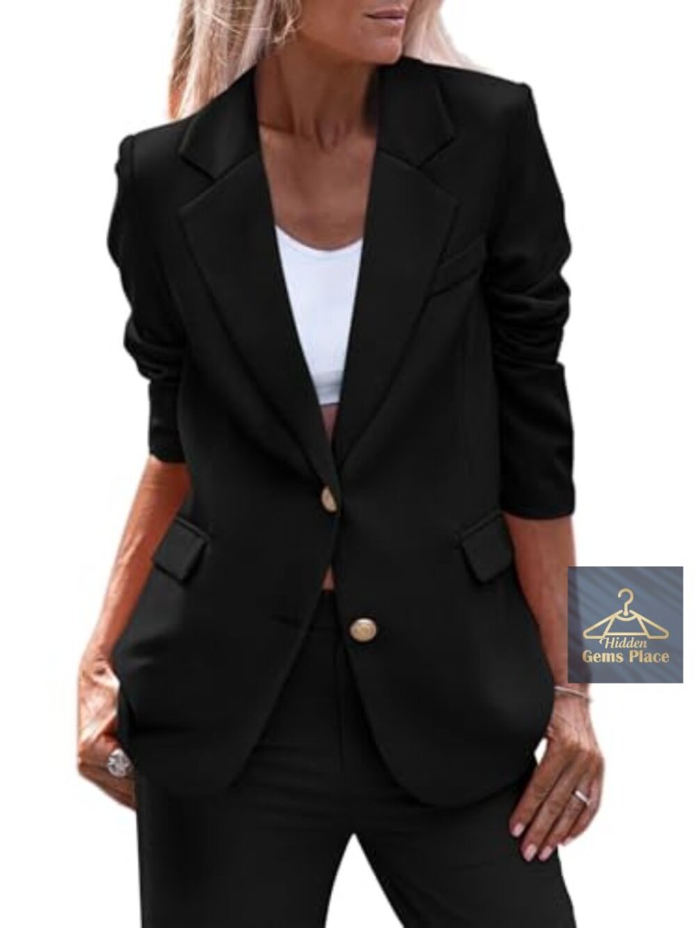 Women's Business Casual Blazer Notch Lapel Padded Shoulders Work Office Jacket